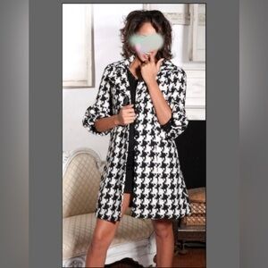 Petal sleeve‎ Babydoll Houndstooth Print Short Wool Coat Size M puff flare